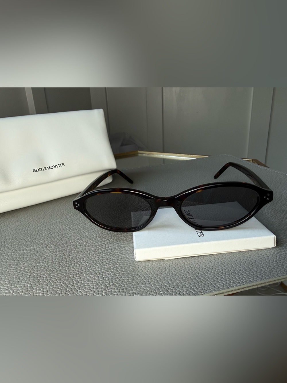 GENTLE MONSTER Oval Tortoiseshell Sunglasses with Dark Lenses